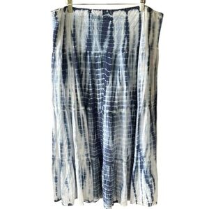 Chaps Denim XL 100% Cotton Beachy Tie Dye Boho Midi Skirt Pull On Elastic